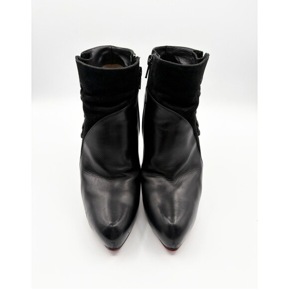 Christian Louboutin Black Leather & Suede Ankle Booties w/ Lace Up Detail EU 38 - Picture 3 of 11